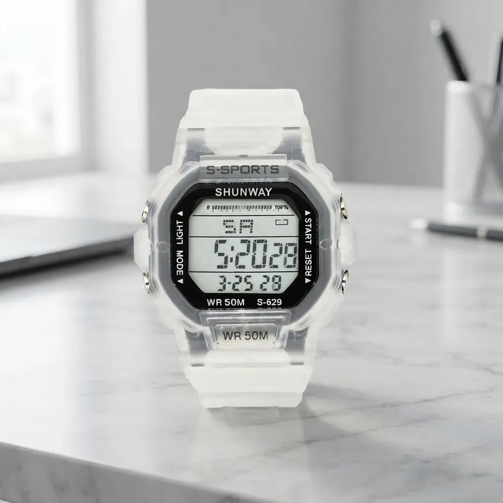 Relógio Feminino Digital Esportivo Preto Transparente LED
