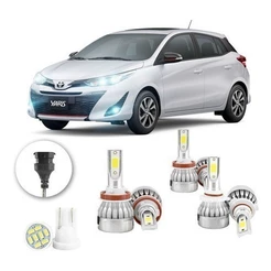 Lâmpadas Ultra Led Toyota Yaris 20000lm Alto Baixo e Milha + Pingo Led