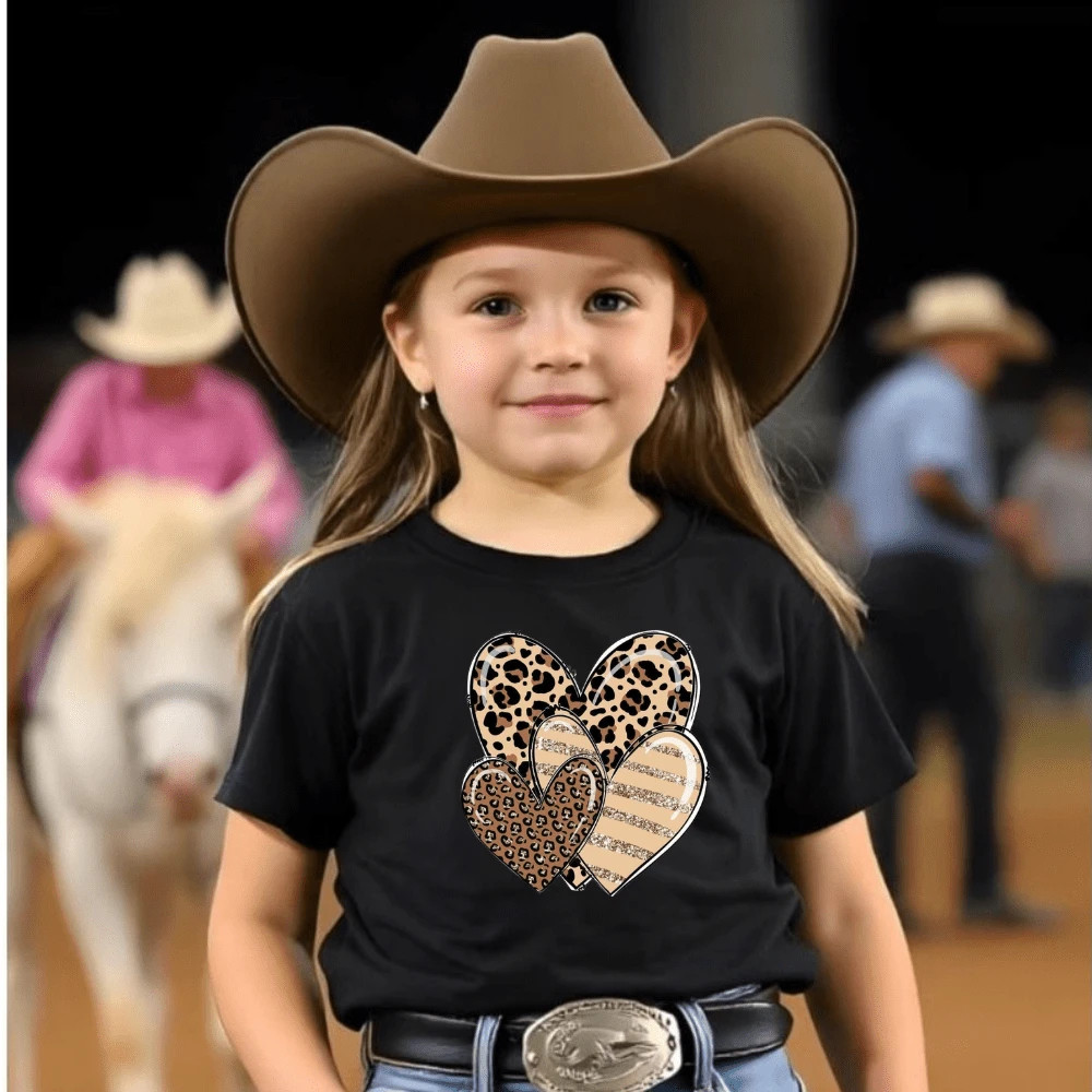 Camiseta Country Corações 100% Algodão Infantil do Tamanho 2 ao 16 Boiadeirinha