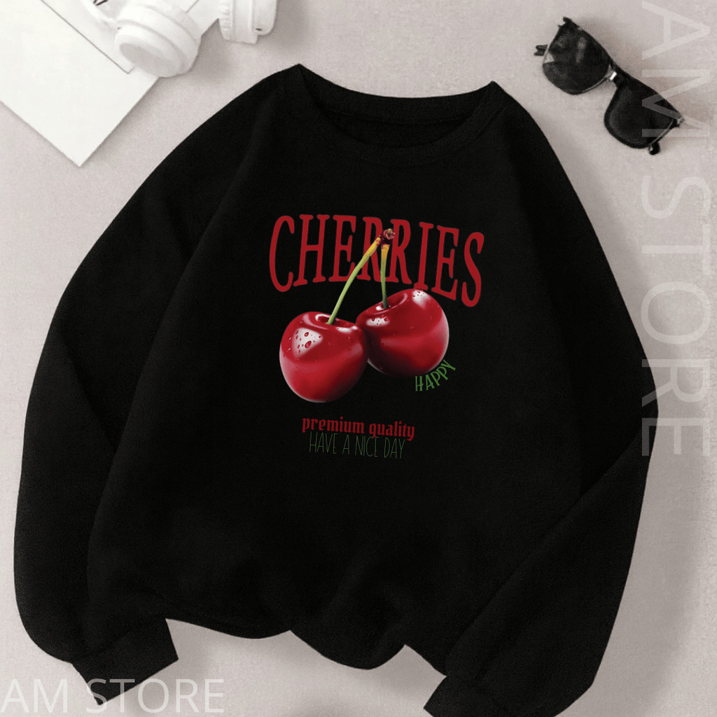 moletom blusa de frio gola careca estampada cherries primium moda feminina