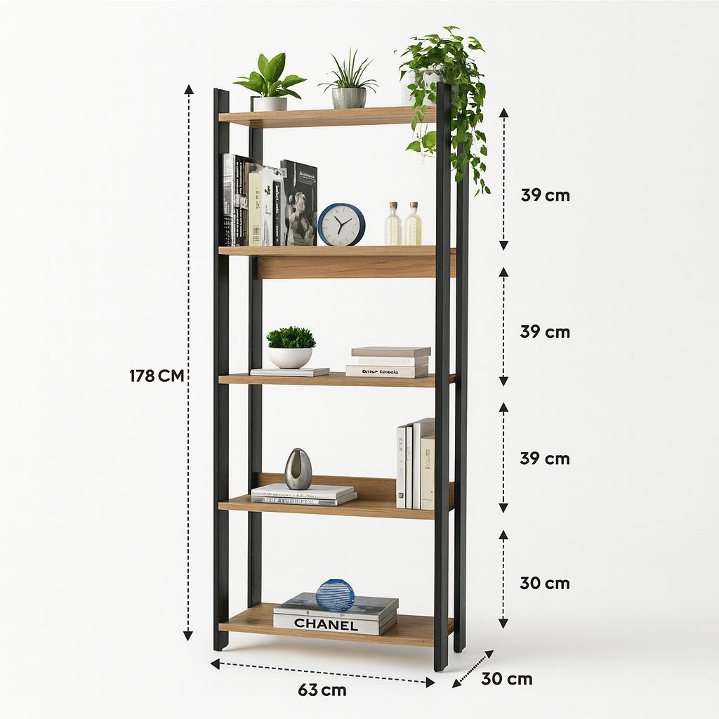 Estante Livreiro Organizador Industrial Estilo Vintage com 5 Prateleiras Multiuso — imagem 2 de 2
