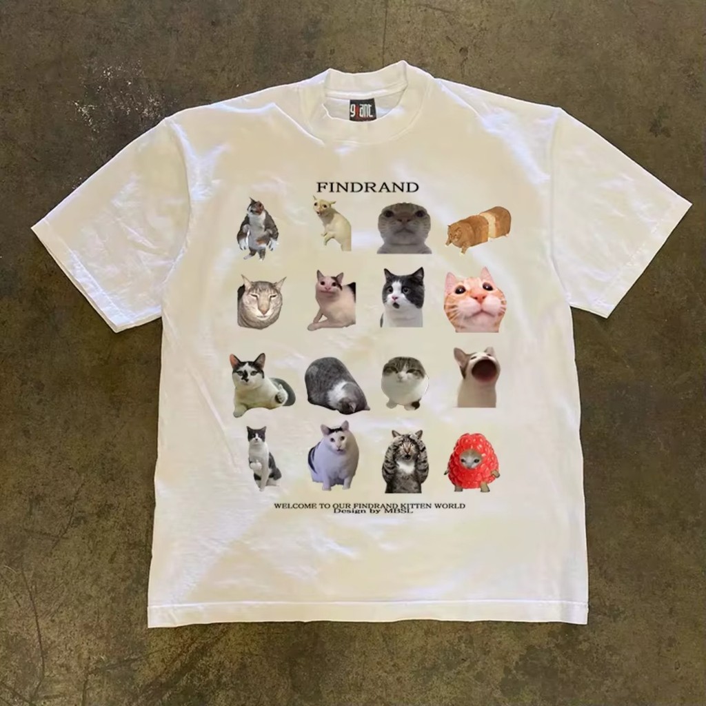 Camiseta Retrô Estilo Americano De Manga Curta Verão Casual Gatos Findrant