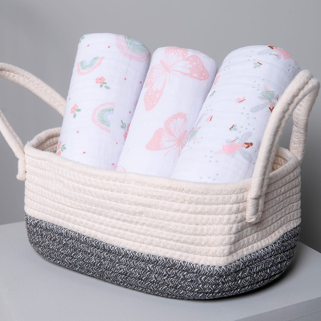 Kit Cueiro Bebê Papi Swaddle Estampa Fadas 3 Peças 100cm x 80cm