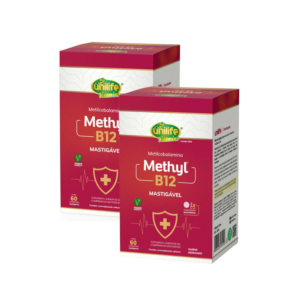 Kit 2 Un - Vitamina B12 Methyl Morango 60 Comprimidos Mastigáveis Unilife