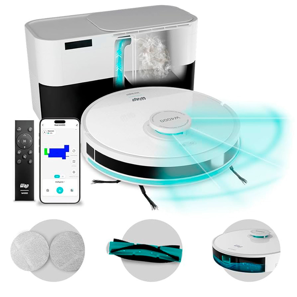 Robô Aspirador WAP Autolimpante Mapeamento Passa Pano MOP