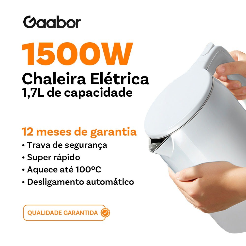 Gaabor Chaleira Eletrica 220V 1,7L Inox Cozinha Fervura Rapida Para Cafe EK20M W