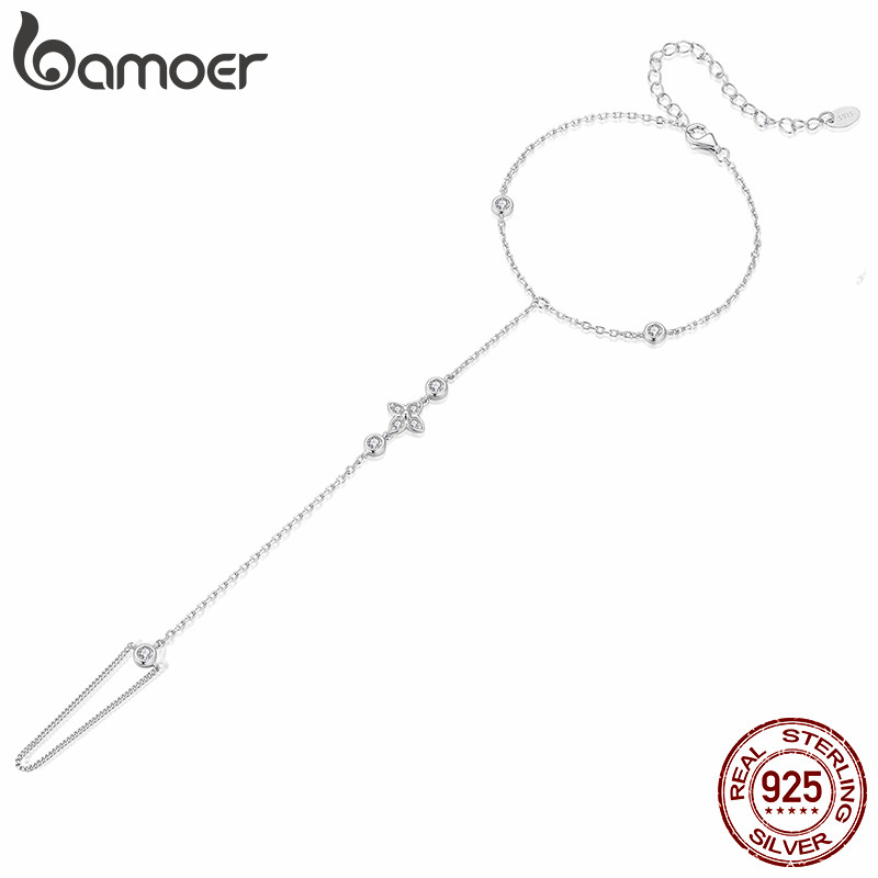 Bamoer Original 925 Pulseira De Prata Esterlina Trevo De Quatro Folhas Moissanite Anel Design Jóias Presente Feminino