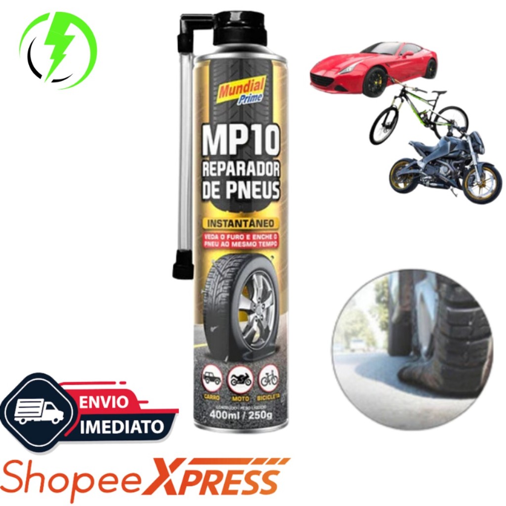 Reparador de Pneus 400ml MP10 Mundial Prime Com e Sem Câmara em Oferta na Shopee