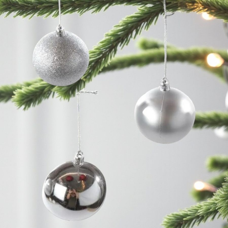 Bolas de Natal em Tubo - Prata Fosco com Glitter - 5x5cm - 6 unidades - Cromus - Rizzo