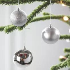 Bolas de Natal em Tubo - Prata Fosco com Glitter - 5x5cm - 6 unidades - Cromus - Rizzo