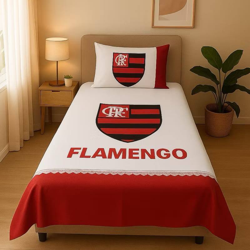 Jogo Lençol Solteiro Personalizado  Time de Futebol Com Fronhas Jogo de Cama Torcida Brasileirão