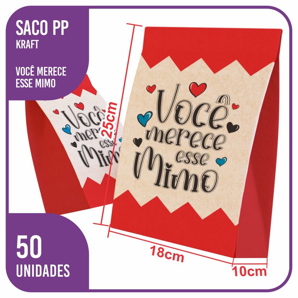 Saco Kraft PP 18x10x25 Você Merece esse Mimo - 50 Unidades
