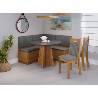 Canto Baú Nova York com 1 Mesa Redonda e 2 Cadeiras Dalas Cinza/Grafito em Oferta na Shopee