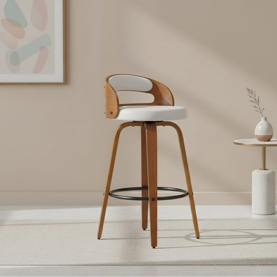 Banqueta para Cozinha Alta Giratória Madeira Roma Rivatti Branco em Oferta na Shopee