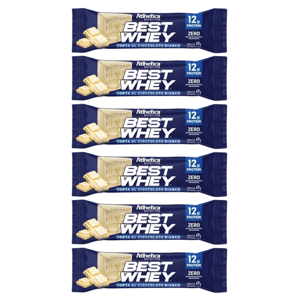 Kit 6 Best Whey Bar Atlhetica de 49g Torta Cioccolato Bianco