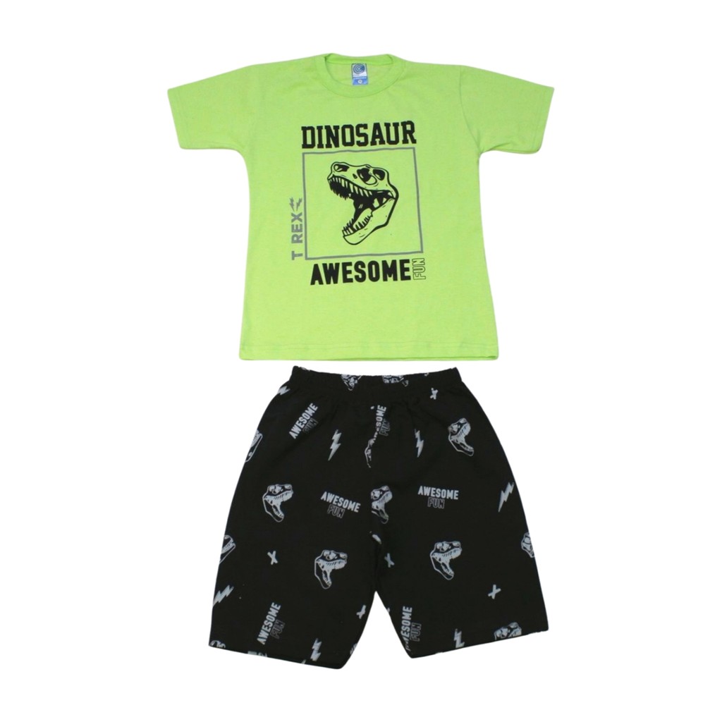 Conjunto Infantil Camiseta e Bermuda Estampa Dinossauro 3100 - Cleomara