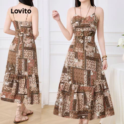 Lovito Férias Vestido Feminino de Estilo Nacional para primavera/verão L143ED229