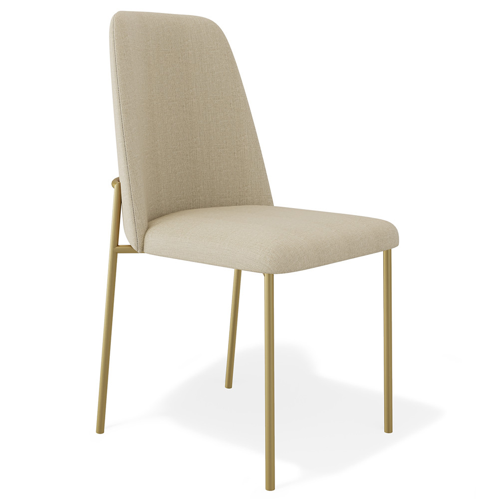 Cadeira Decorativa Estofada Para Sala De Jantar Dourada Bella L02 Linho Bege Escuro - Lyam Decor