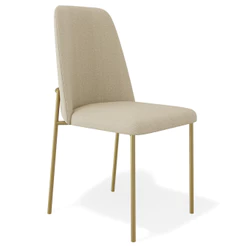 Cadeira Decorativa Estofada Para Sala De Jantar Dourada Bella L02 Linho Bege Escuro - Lyam Decor