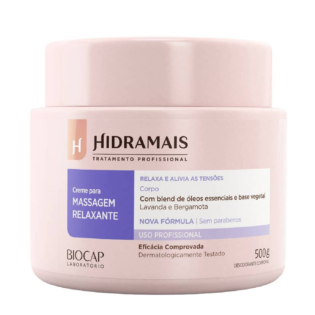 Creme Para Massagem Relaxante Hidramais 500g - Lavanda e Bergamota, Alivia Tensões e Hidrata a Pele