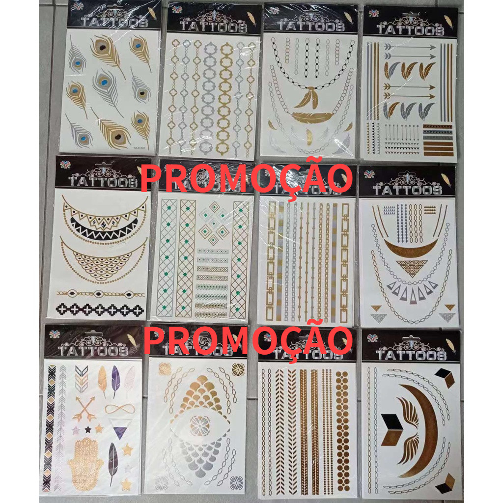 Kit 30/50/100 Cartela De Tatuagem Metalizadas Temporárias Adesivas Flash Tatto