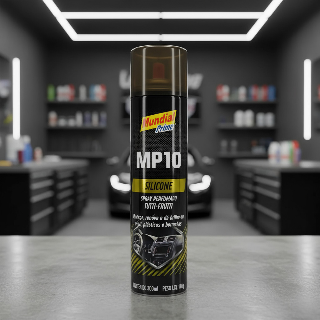 Silicone Spray MP10 300ml Mundial Prime – Brilho, Proteção e Perfume Tutti-Frutti em Oferta na Shopee