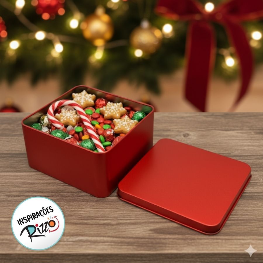 Lata de Metal Quadrada - Vermelho - 11x11x5,5cm - 1 unidade - Rizzo