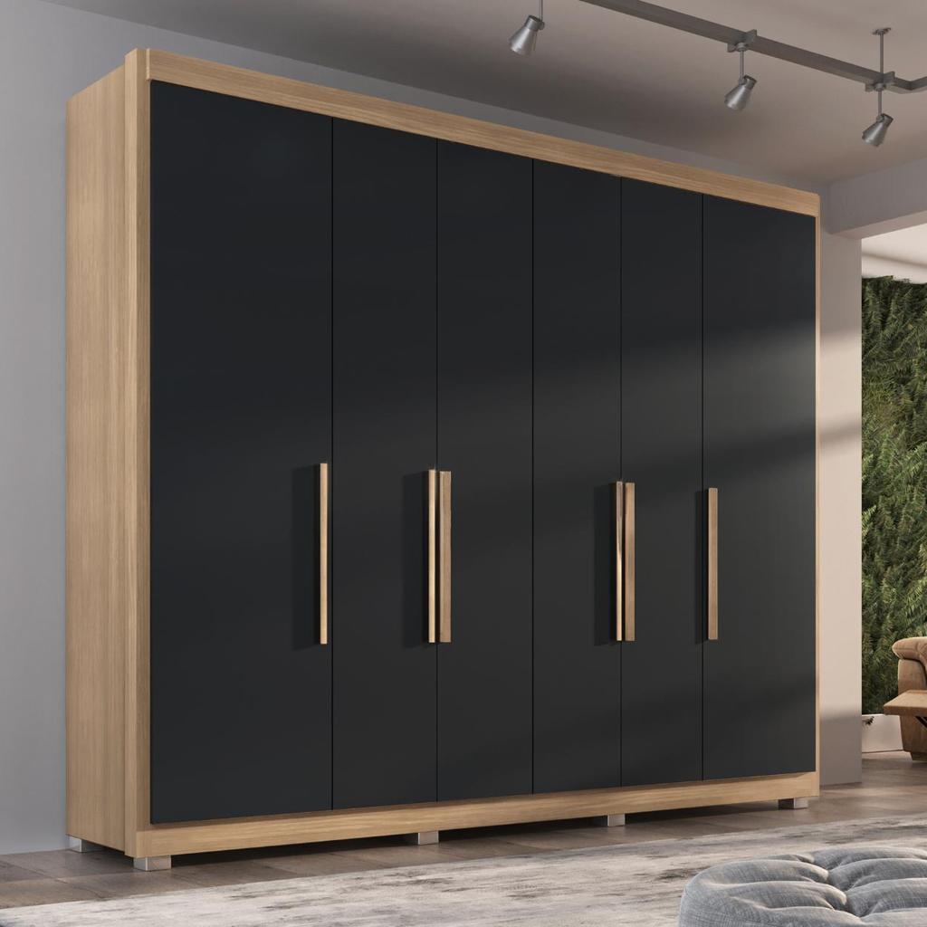 Guarda Roupa Casal Valencia 6 Portas 6 Gavetas  Com Pés em Oferta na Shopee