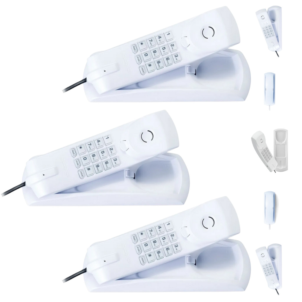 Kit 3 Aparelho Telefone Fixo Gôngola com Fio e Teclado Luminoso mesa parede escritório prático