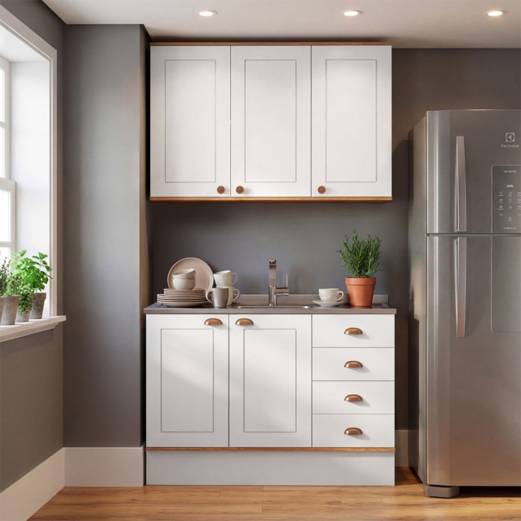 Cozinha Compacta Aspen 5 Portas 4 Gavetas - Fellicci