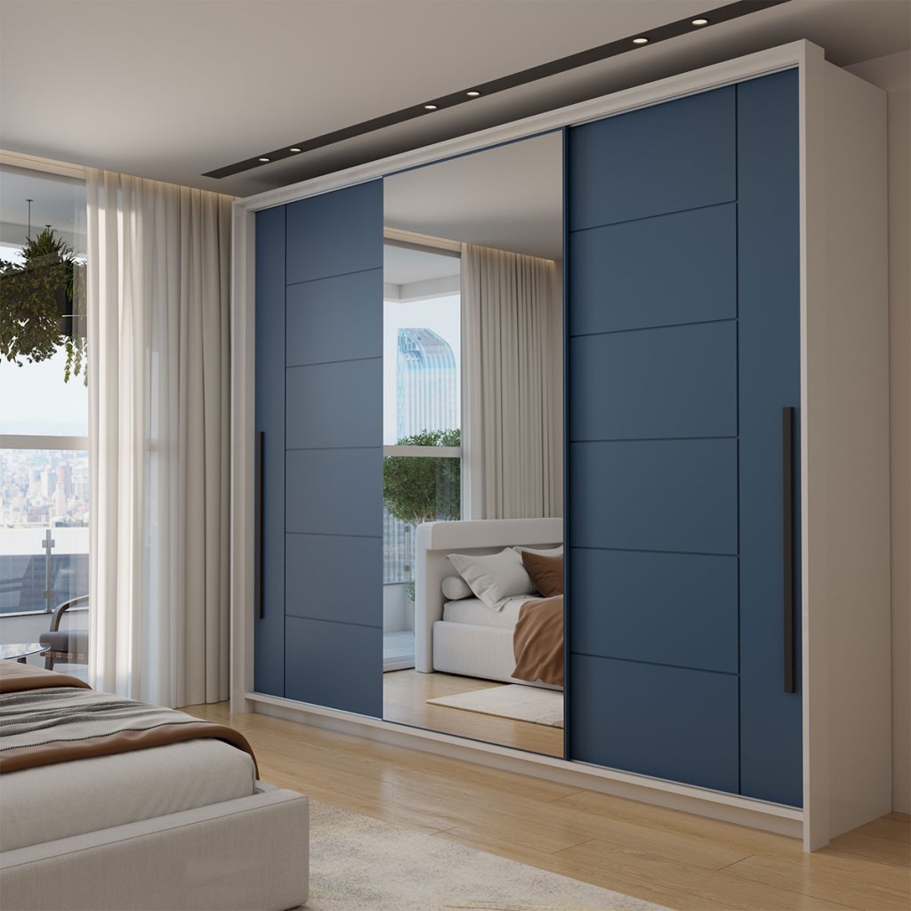 Guarda-Roupa Casal Genebra 3 Portas 4 Gavetas com Espelho - Panorama Móveis