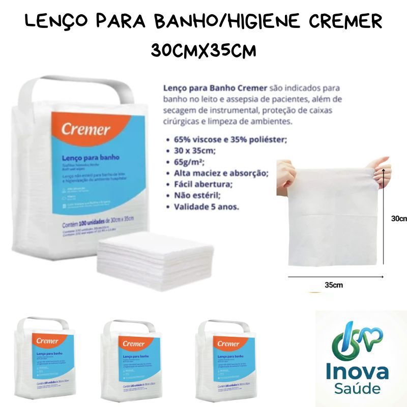 Lenço para banho/higiene cremer 30cmx35cm 100 Unidades