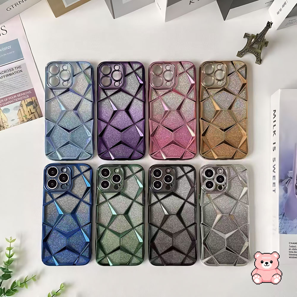 Capinha Glitter Bling 3D Cube Mármore Diamante Para Samsung Galaxy A17 A16 A15 A14 A07 A06 A56 A36 A26 4G 5G Luxo 8807