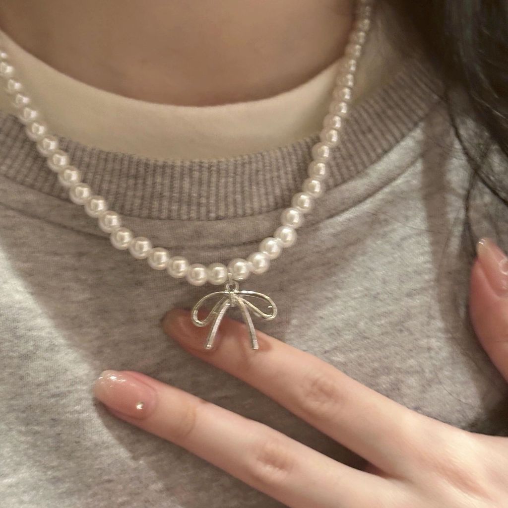 colar femenino colar Pérola arco pingente colar feminino luz luxo nicho High-End temperamento colar 2024 nova corrente d