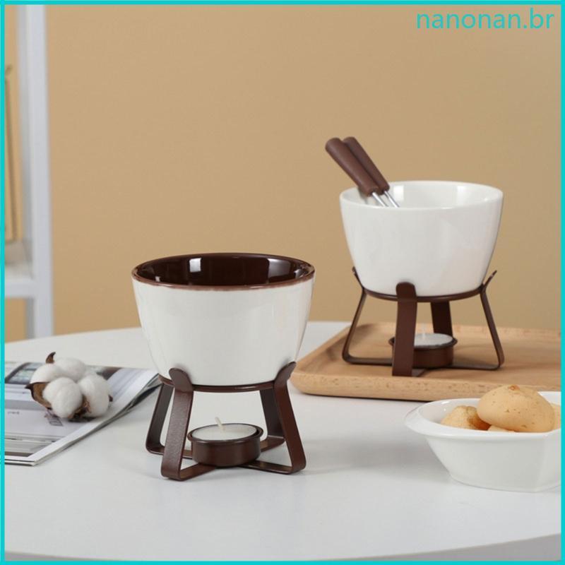 Nan Cerâmica Queijo Derretendo Caneca De Fondue De Chocolate Quente Com Suporte De Ferro E 2 Garfos 300ml Aquecedor De M