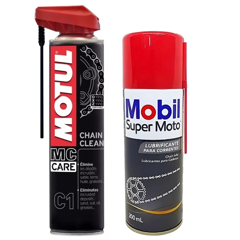 KIT LIMPA CORRENTE MOTUL C1 CHAIN CLEAN 400ml + LUBRIFICANTE CHAIN LUBE 200ML