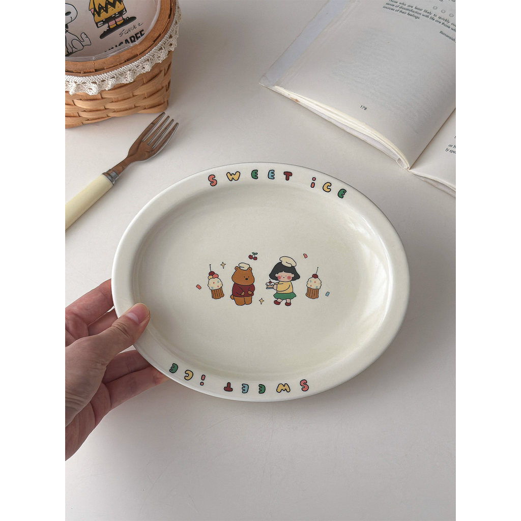 Muni prato Oval fofo macio e fofo, prato de cura para café da manhã, sobremesa, bolo, salada de frutas, prato de macarrã
