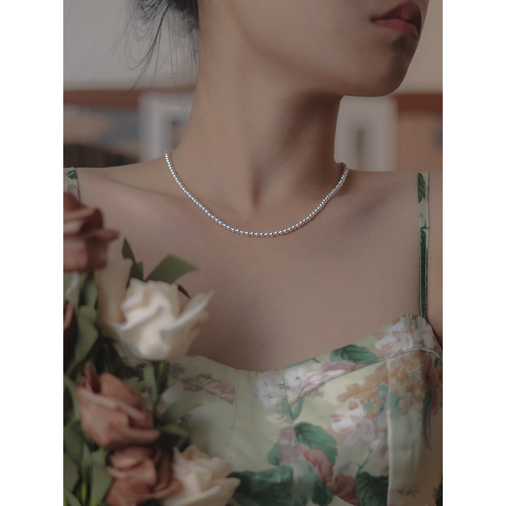 colar aço inoxidável colar 925 prata esterlina Shijia pérola colar feminino Ultra-fino 2mm empilhado colar luz luxo ni