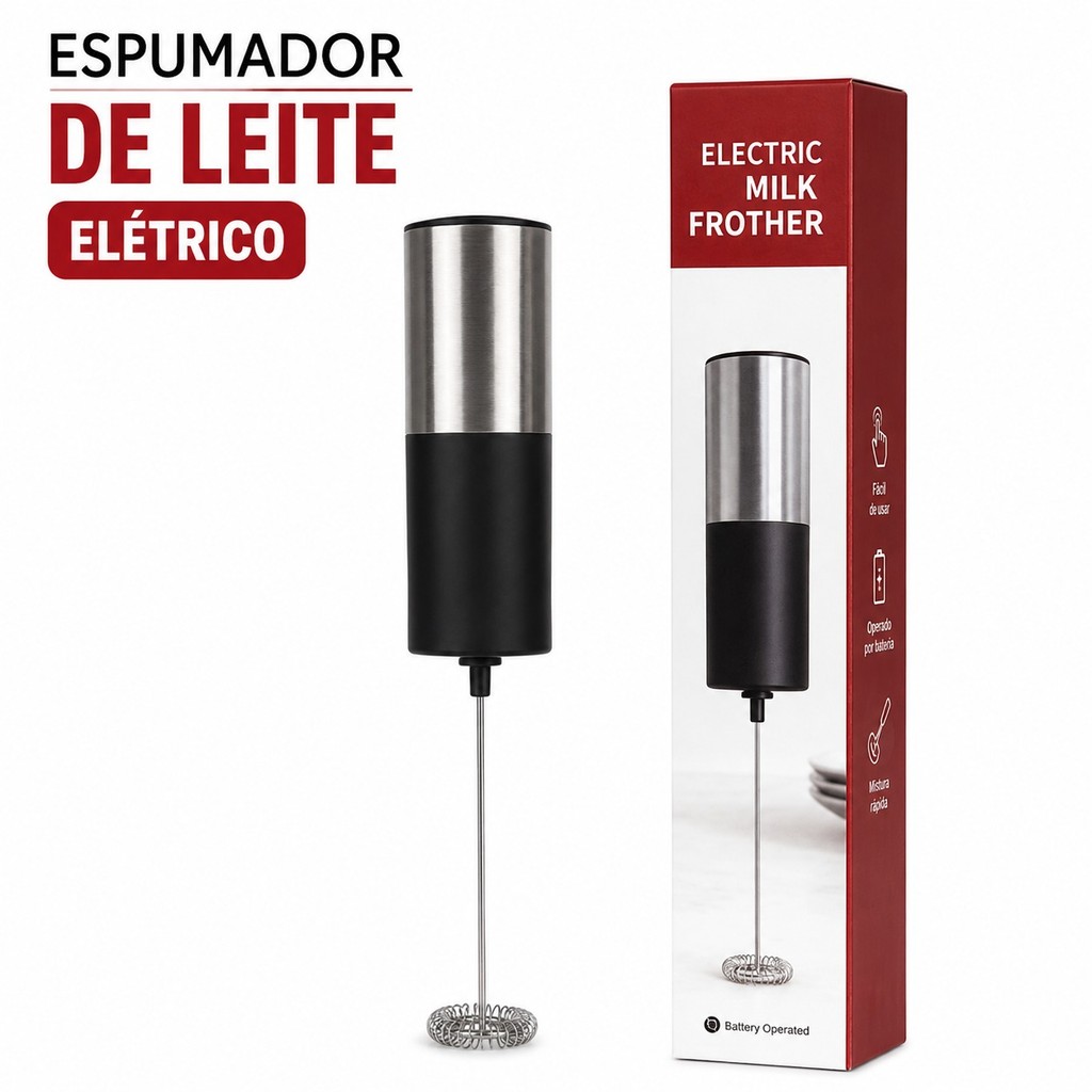 Espumador de Leite Elétrico Portátil Mixer Café Cappuccino Inox Batedor Manual