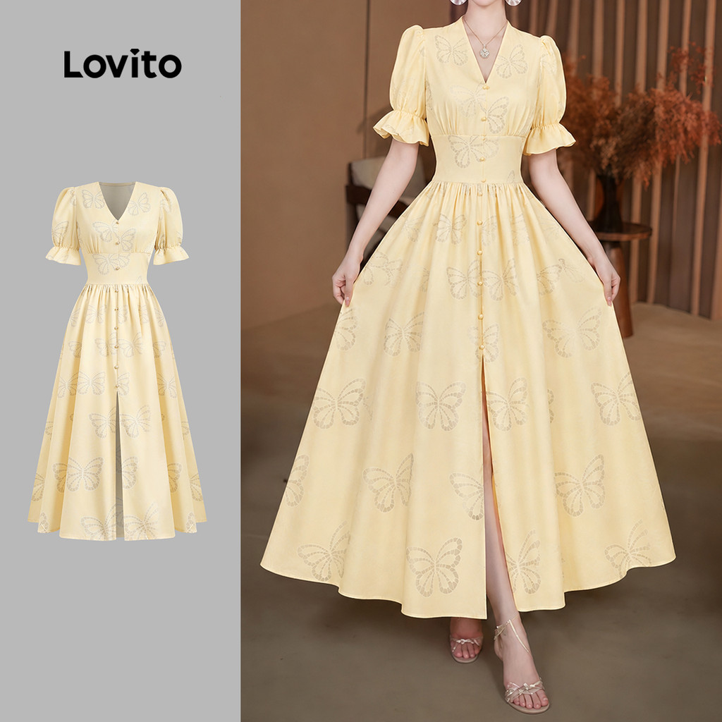 Lovito Vestido Elegante de Alface com Acabamento em Fivela de Metal Primavera/ve