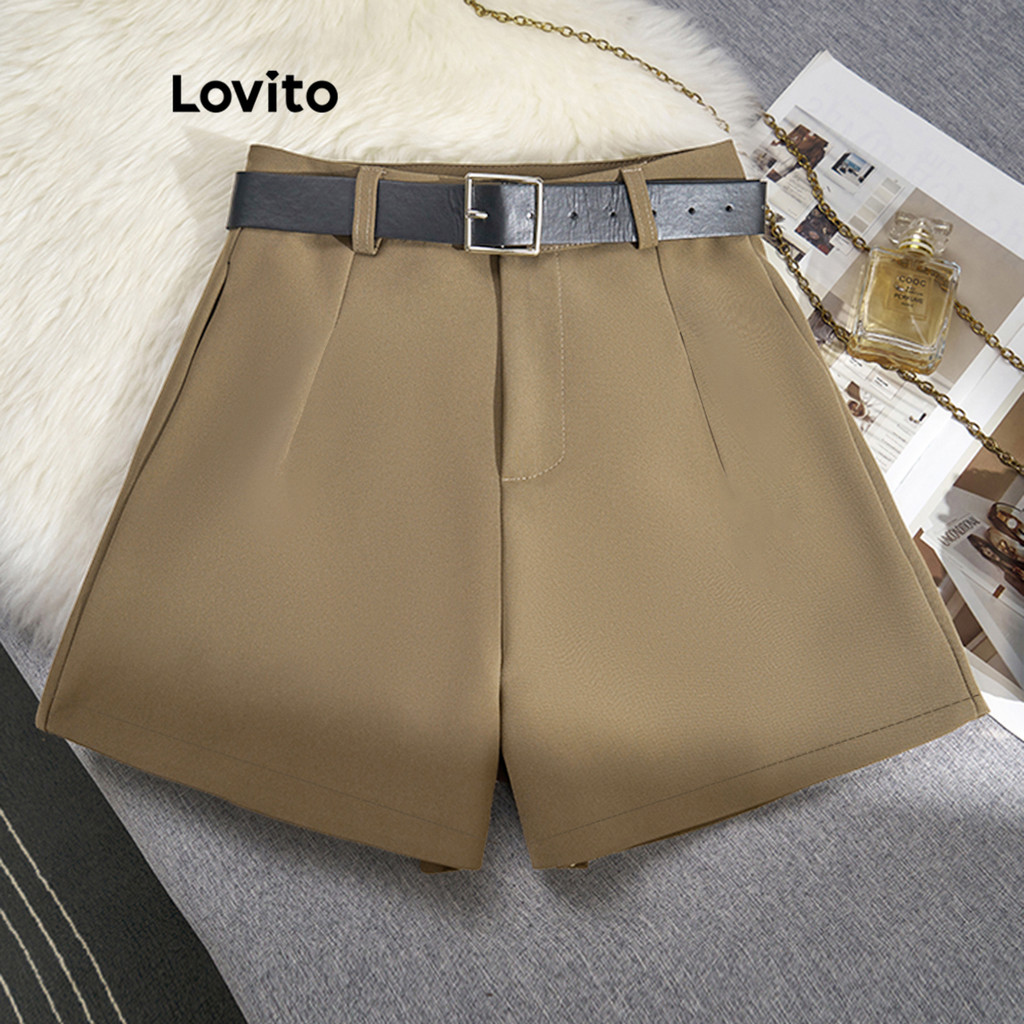 Lovito Elegante Shorts Com Botão De Verão/Primavera Para Mulheres LNE29232 (Marrom)