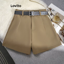 Lovito Elegante Shorts Com Botão De Verão/Primavera Para Mulheres LNE29232 (Marrom)