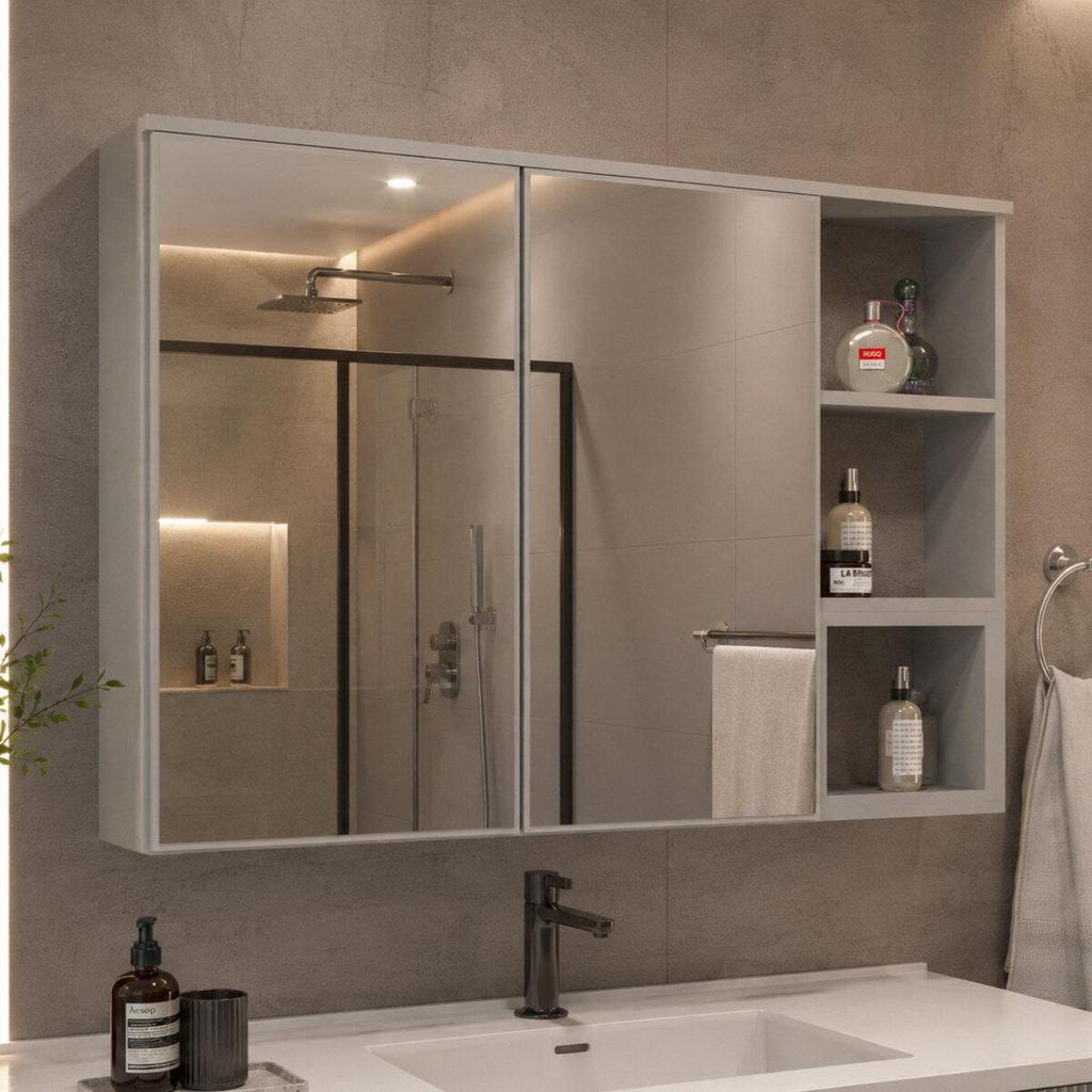 Espelheira para Banheiro 2 Portas com Nichos 100cm Multimóveis CR10180