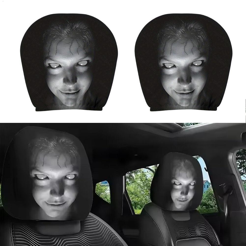 Capas Para Encosto De Cabeça De Carro , Universal , Elástico , Tema De Terror , Design De Caveira , Engraçado