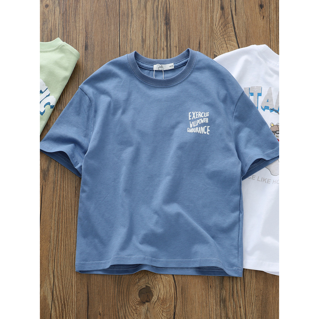 Meninos de alta qualidade verão novo estilo urso infantil em torno do pescoço de manga curta camiseta infantil médio gra