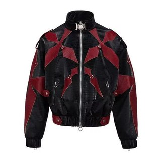 Jaqueta Masculina de Couro PU 2026 com Zíper, Gola Alta, Cores Contrastantes, Moda Coreana, Darkwear, Casaco Casual Masc