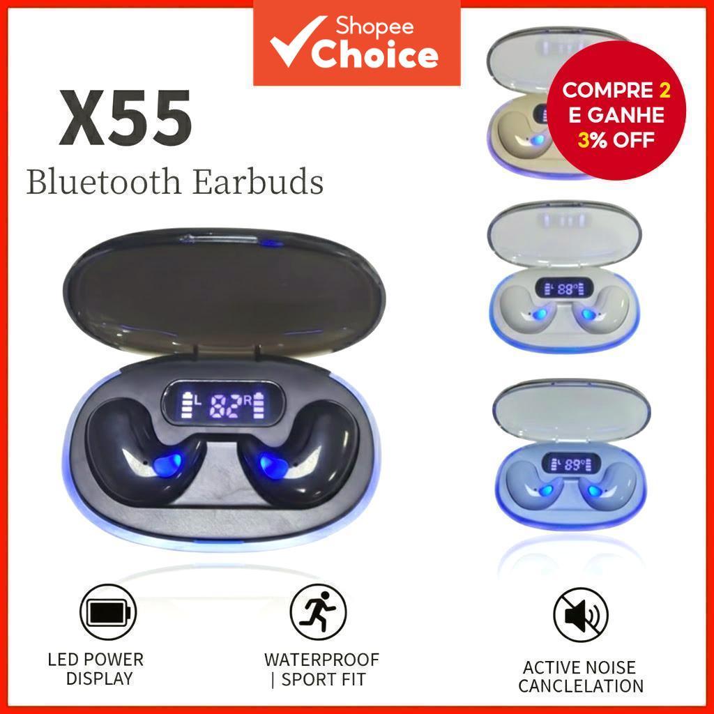  Fones de Ouvido X55 Bluetooth Sem Fio 5.4, Display LED, Estéreo Hi-fi, À Prova D'Água, Cancelamento de Ruído, Graves