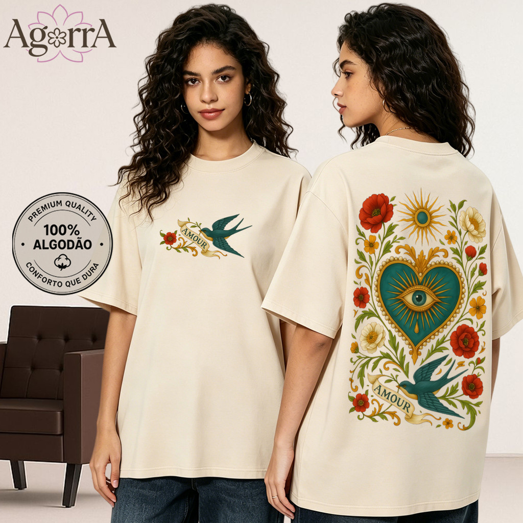Camiseta Feminina Oversized 100% Algodão, Camiseta Estampa Vintage, Tamanhos do P ao G3, Confortável para o Dia a Dia