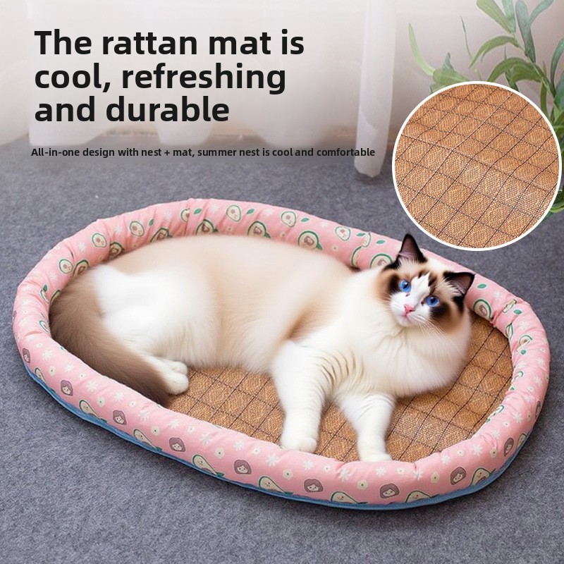 Tapete para animais de estimação ninho verão Rattan esteira linho grande ninho para animais de estimação interior quatro