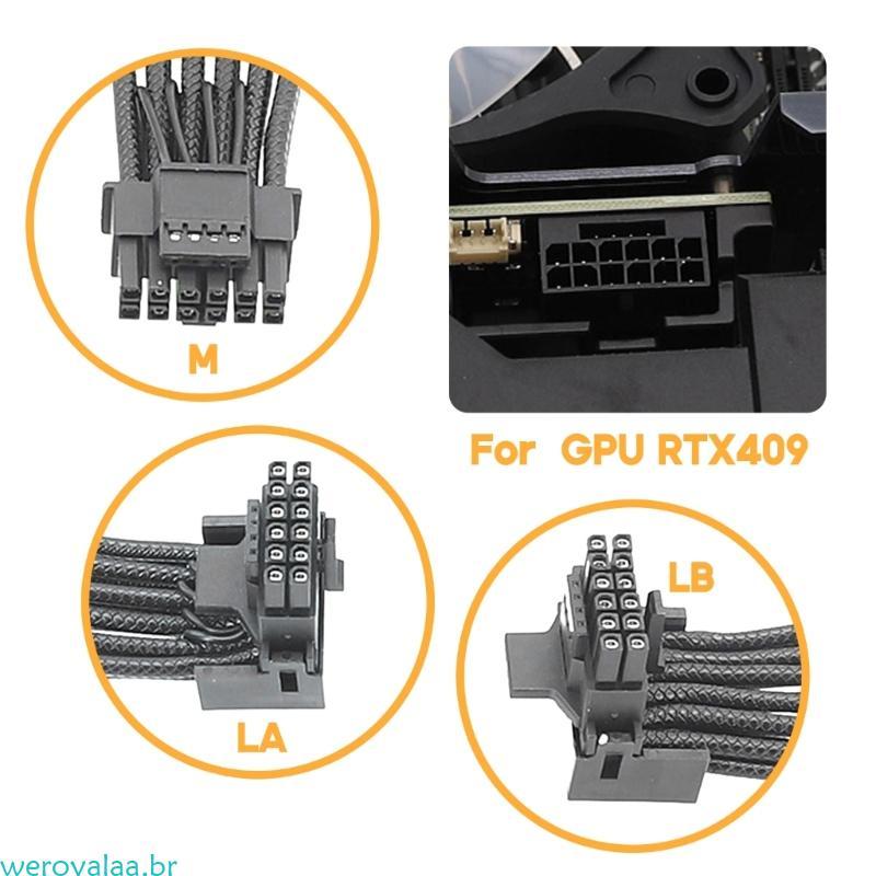 Weroyala GPU RTX4090 RTX4080 Série 18AWG 4x8pin 3x8pin PCI-e para 16Pin 12+4 PCI-e 5 0 12VHPWR Conector 90 Graus E